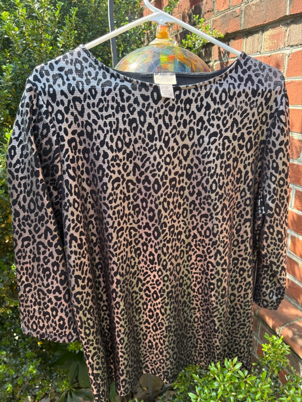Chico's Easywear Leopard Print Knit Top - Black & Metallic Taupe
